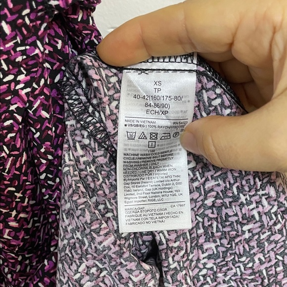 GAP Pink Purple Dark Romance Dress Long Sleeves Size XS Button Tie Waist - Picture 6 of 7